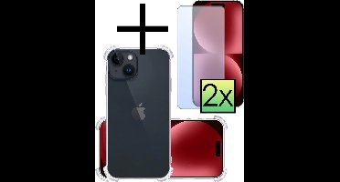 Hoesje - Met Screenprotector - 2 Stuks - Geschikt voor Apple iPhone 15 Plus - Sterk & Shockproof - Siliconen Case - Back Cover - Telefoon Hoes - Shock Proof - Transparant