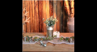 Chaks Jute tafelloper - 2x - met wit kant - 29 x 500 cm - Tafeldecoratie versieringen