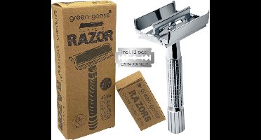 green-goose® Klassiek Scheerset | Met 10 Scheermesjes | Zilver Vlinder | Duurzaam Scheren | Metalen Scheermes