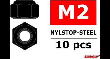 Team Corally - Staal zelfborgende zeskantmoer M2 - Zwart - 10 st