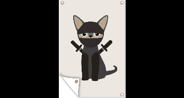 Muurdecoratie Kinderillustratie van een ninja kat - 120x180 cm - Tuinposter - Tuindoek - Buitenposter
