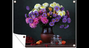 Tuin decoratie Chrysanten - Kleuren - Stilleven - 40x30 cm - Tuindoek