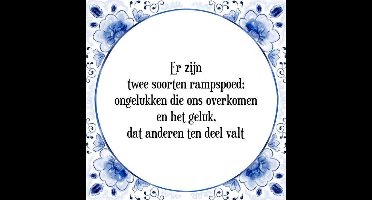 Tegeltje met Spreuk (Tegeltjeswijsheid): Er zijn twee soorten rampspoed; ongelukken die ons overkomen en het geluk, dat anderen ten deel valt + Kado verpakking & Plakhanger