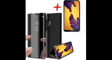 Hoesje geschikt voor Huawei P20 Lite - Screen Protector GlassGuard - Book Case Spiegel Zwart & Screenprotector