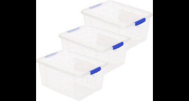 Plasticforte Opslagbakken met deksel - 3x stuks - 16 liter - 40 x 30 x 21 cm - Organizers - transparant - kunststof