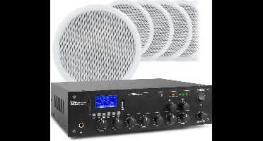 2-zone geluidsinstallatie met Bluetooth, 10 plafondluidsprekers en 100 meter luidsprekerkabel