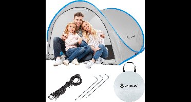 Springos Strandtent | Pop-Up Strandtent | UV Filter | Inclusief Draagtas | 120 x 200 x 110 cm | Grijs/Blauw