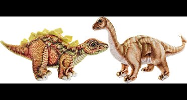 Set van 2x pluche speelgoed knuffels dinosaurussen Stegosaurus en Brontosaurus - Prehistorische knuffeldieren
