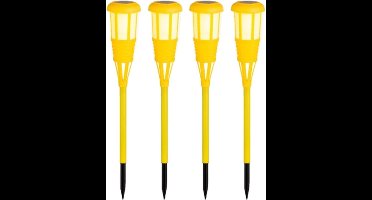 4x stuks solar tuinfakkel/tuinlamp geel op zonne-energie 61 cm - Prikspots tuinverlichting