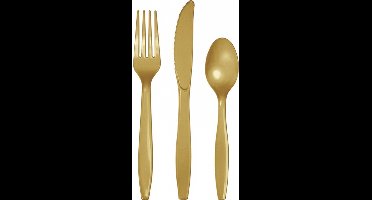 Bestek kunststof - goud - 24x delig - herbruikbaar - bbq/verjaardag - mes/vork/lepel