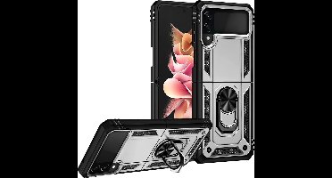 Hoesje Geschikt Voor Samsung Galaxy Z Flip 3 hoes Hybrid Armor Anti-Shock hoesje Zliver - Hoesje Geschikt Voor Samsung Galaxy Z flip 3 Hoesje kickstand Ring houder cover TPU backcover hoesje