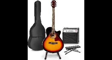 Elektrisch akoestische gitaar - MAX ShowKit gitaarset 4/4 - Met 40W gitaar versterker, gitaar standaard, gitaar voetenbankje, gitaar stemapparaat, gitaartas en plectrum - Sunburst