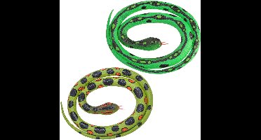 Setje van 2x rubberen nep/namaak slangen van 117 cm - Anaconda en grasslang