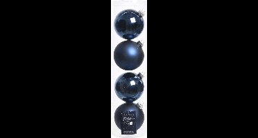 Decoris Kerstballen - 4x stuks - donkerblauw - glas - 10 cm - kerstversiering - Kerstboomversiering