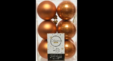 Decoris kerstballen - 12x st - cognac bruin - D6 cm - kunststof - mat/glans - kerstversiering