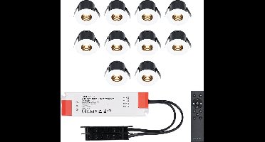 Set van 10 Betty LED Mini Inbouwspots met Trafo - 12 Volt 3 Watt 140 lumen - Dimbaar - Verzonken - Plat 37mm - 2700K - IP44 waterdicht - Wit - Veranda spotjes - overkapping spotjes
