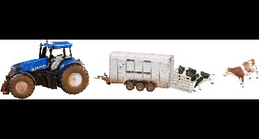 Siku New Holland T8.390 trekker met veetrailer en 2 koeien 1:32