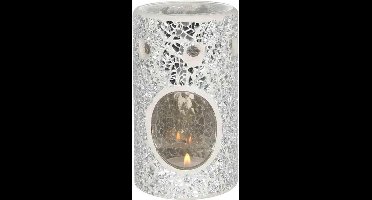Crackle Mozaïek Pillar Oliebrander/Geurbrander/Waxbrander - Zilver