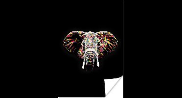 Olifant met abstracte elementen tegen zwarte achtergrond 20x30 cm - klein - Foto print op Poster (wanddecoratie woonkamer / slaapkamer)
