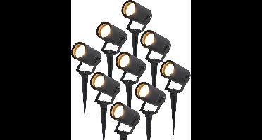 9x HOFTRONIC Spikey - Tuinspot voor buiten - LED - Zwart - 2700K Warm wit - Waterdicht - 5 Watt - 400 Lumen - 230V - Verwisselbare GU10 lamp - Prikspot met grondspies - Richtbaar - Aluminium - Voor het uitlichten van planten/struiken en bomen