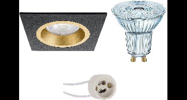LED Spot Set - LEDVANCE Parathom PAR16 940 36D - Proma Rodos Pro - GU10 Fitting - Dimbaar - Inbouw Vierkant - Mat Zwart/Goud - 3.4W - Natuurlijk Wit 4000K - 93mm