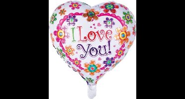 Wefiesta Helium ballon I Love You flowers - Hartvormige ballon van 46cm