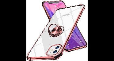 Hoesje Geschikt voor iPhone 12 Mini hoesje - Backcover met Ringhouder - Verstevigde hoeken - Transparant / Rosegoud