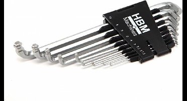 HBM PROFI 9-delig METRISCHE lange inbussleutel set met extra korte kop