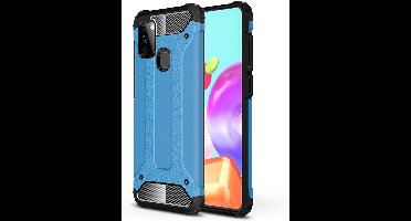 Hoesje Geschikt Voor Samsung Galaxy A21S Rugged Hybrid Armor Hoesje - Licht Blauw