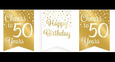 Paperdreams Vlaggenlijn 50 jaar - verjaardag slinger - karton - wit/goud - 600 cm