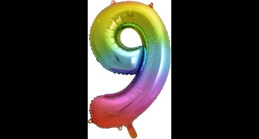 Folie Ballon Cijfer 9 Regenboog XL 86 cm