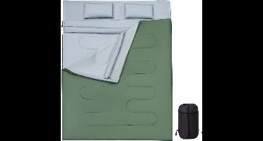 COSTWAY 2-in-1 dubbele slaapzak, enkele slaapzak XL, dekenslaapzak voor 2 personen, met 2 kussens, 220 x 150 cm, voor kamperen, wandelen, activiteiten in de open lucht