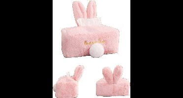 S&E Pluche Konijn Tissue Box – Schattige Tissuedoos Houder - Roze