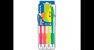 Pilot G-2 - Neon - Groen, Oranje, Roze, Geel - per 4 verpakt