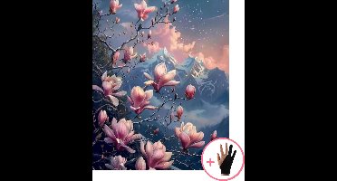 HobbyMania Schilderen Op Nummer Volwassenen - Magnolia - Bergen - Bloemen - Inclusief Verf Penselen en Tekenhandschoen - Kleuren Op Nummer - Paint By Number Volwassenen - 40x50 cm