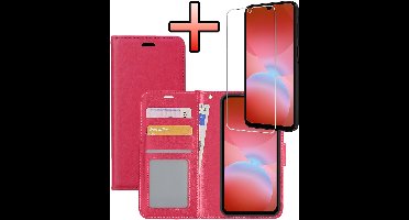 Hoesje - Met Screenprotector - Geschikt voor Samsung Galaxy A26 - Luxe Pasjeshouder - Bookcase Portemonee - Flip Case - Kunstleer Book Case - Flipcase - Book Cover - Walletcase - Portemonneehoes - Donkerroze