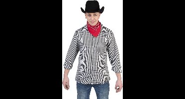 Cowboy & Cowgirl Kostuum | Zwart Wit Ruitjes Shirt Cowboy Hank Man | Maat 56-58 | Bierfeest | Verkleedkleding