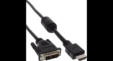 InLine® HDMI-DVI-adapterkabel, 19-pins male naar 18+1 male, met ferriet, 5m