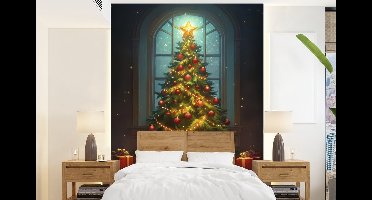 Behang - Fotobehang Kerstboom - Cadeau - Kerst - Winter - Breedte 205 cm x hoogte 280 cm