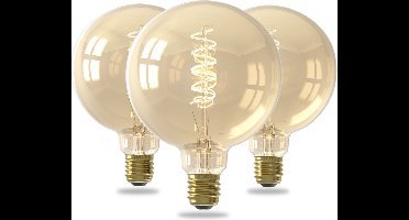 Calex Spiraal Filament LED Lamp - Set van 3 stuks - G125 Vintage Lichtbron - E27 - Goud - Warm Wit Licht - Dimbaar