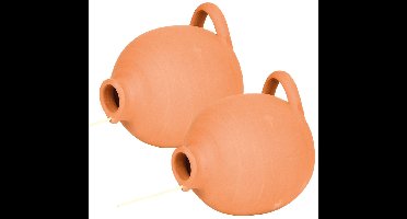 Esschert Design terracotta vogelhuisje/schuilplek - 2x - pot voor Mussen/Mezen - vorstbestendig steen - 17 cm