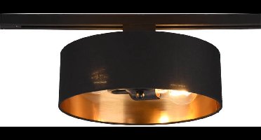 LED Railverlichting - Plafondlamp - Plafondverlichting - DUOLINE - 2 Fase - E27 Fitting - Rond - Mat Zwart/Goud - Textiel