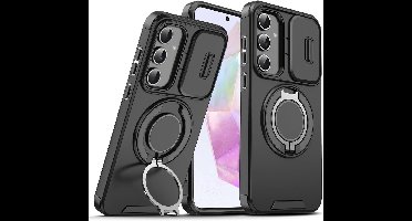 Hoesje Geschikt voor Samsung Galaxy A56 / A36 hoesje Zwart backcover met Met Draaibare Ring Houder en camera bescherming