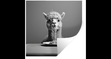 Muurstickers - Sticker Folie - Alpaca - Pasta - Zwart - Wit - Grappig - Dieren - 30x30 cm - Plakfolie - Muurstickers Kinderkamer - Zelfklevend Behang - Zelfklevend behangpapier - Stickerfolie