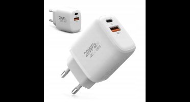 Zenwire Netlader 2 in 1 USB-C + USB 20W - USB-C Snellader 20W - Quick Charge 3.0 - USB C Lader - Oplader 2 Poorten - Super Snel Laden geschikt voor Samsung Apple iPhone