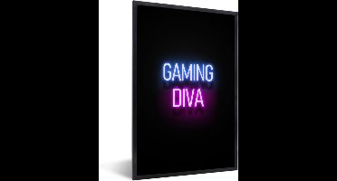 Game Poster - Gaming - Quotes - Neon - Gaming diva - Vrouwen - 60x90 cm
