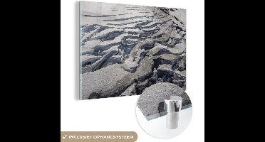 MuchoWow® Glasschilderij 60x40 cm - Schilderij acrylglas - Versteend lava - Foto op glas - Schilderijen