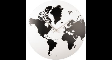Karlsson Wandklok World Map - Wit - Ø39cm - Wandklok Scandinavisch,Modern