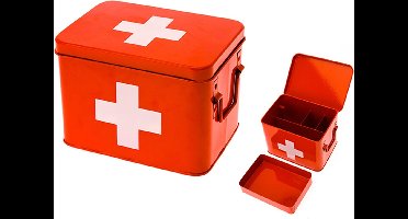 Present Time Medicijnkist - Medium - Metaal Rood - 21,5x15,5x16cm - Scandinavisch