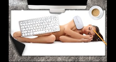 Bureau onderlegger - Liggende Naakte Vrouw op Witte Achtergrond - 80x40 cm - 2 mm Dik - Bureau mat Vinyl